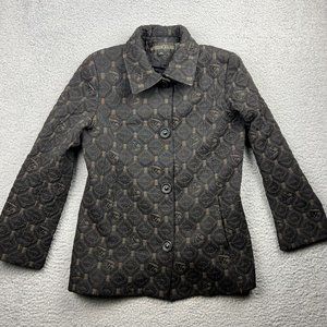 Kristen Blake Quilted Button Down Coat Black Womens Size Small